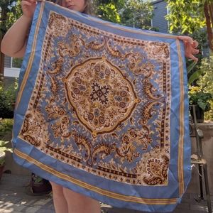 Vintage Ornate Scarf Top Gold and Blue